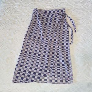 Mango purple and white checkered midi wrap skirt